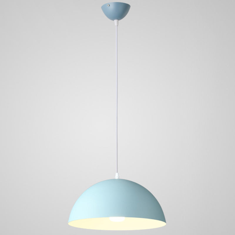 Nordic Minimalist Metal Hanging Light For Restaurant - Ribbed Dome Design Blue / 12