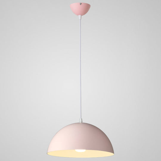 Nordic Minimalist Metal Hanging Light For Restaurant - Ribbed Dome Design Pink / 12