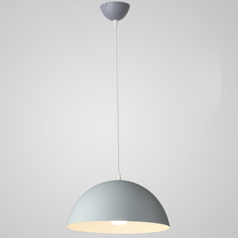 Nordic Minimalist Metal Hanging Light For Restaurant - Ribbed Dome Design Grey / 14