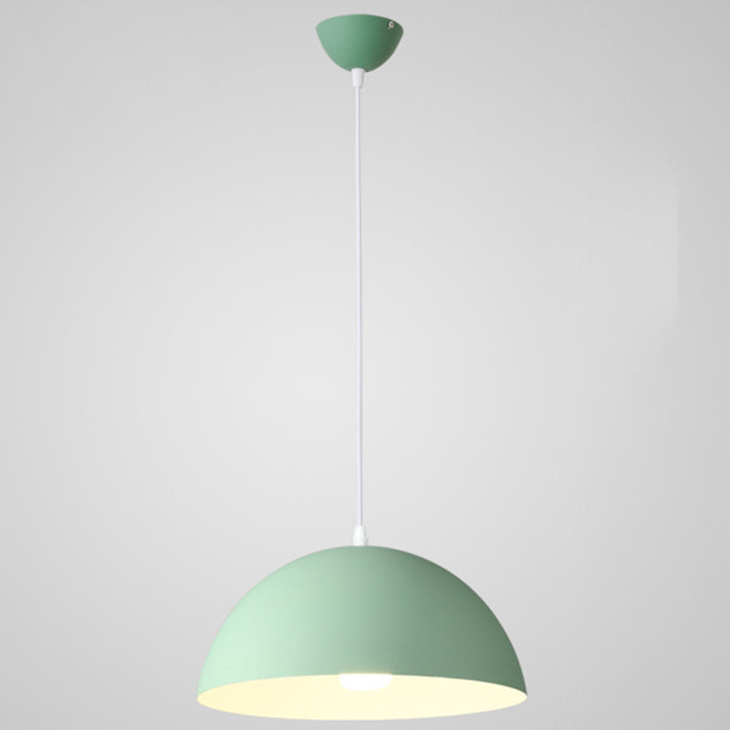 Nordic Minimalist Metal Hanging Light For Restaurant - Ribbed Dome Design Green / 14