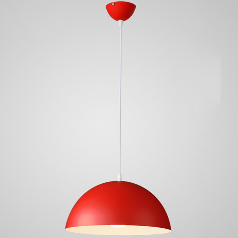 Nordic Minimalist Metal Hanging Light For Restaurant - Ribbed Dome Design Red / 14