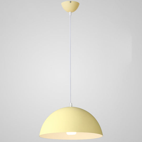 Nordic Minimalist Metal Hanging Light For Restaurant - Ribbed Dome Design Yellow / 14