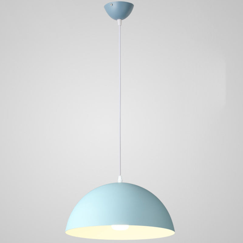 Nordic Minimalist Metal Hanging Light For Restaurant - Ribbed Dome Design Blue / 14
