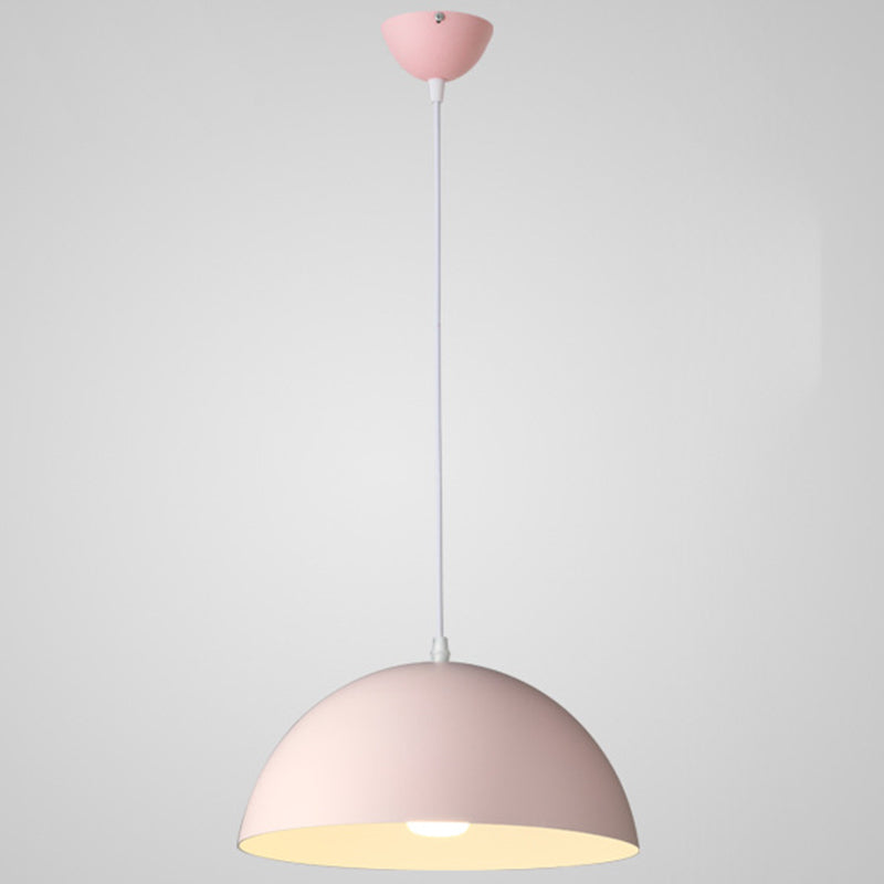 Nordic Minimalist Metal Hanging Light For Restaurant - Ribbed Dome Design Pink / 14
