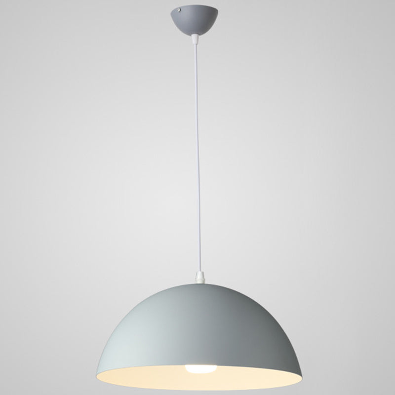 Nordic Minimalist Metal Hanging Light For Restaurant - Ribbed Dome Design Grey / 16