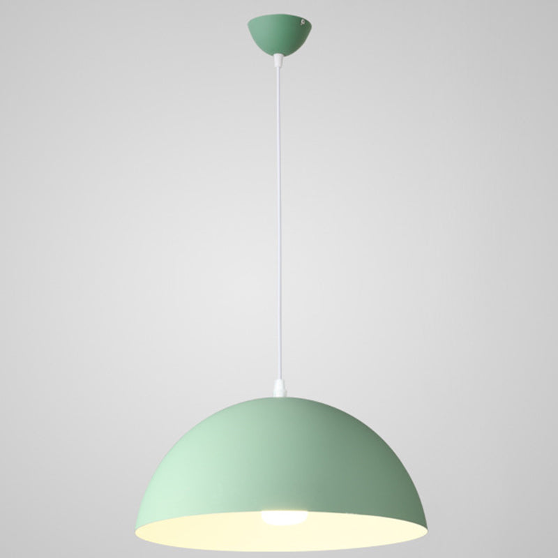 Nordic Minimalist Metal Hanging Light For Restaurant - Ribbed Dome Design Green / 16