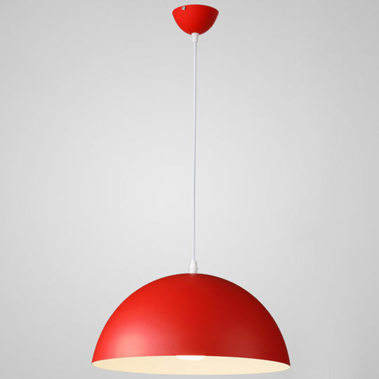 Nordic Minimalist Metal Hanging Light For Restaurant - Ribbed Dome Design Red / 16