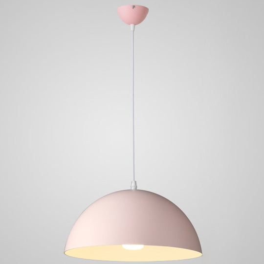 Nordic Minimalist Metal Hanging Light For Restaurant - Ribbed Dome Design Pink / 16