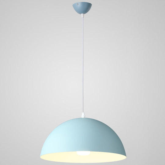 Nordic Minimalist Metal Hanging Light For Restaurant - Ribbed Dome Design Blue / 16
