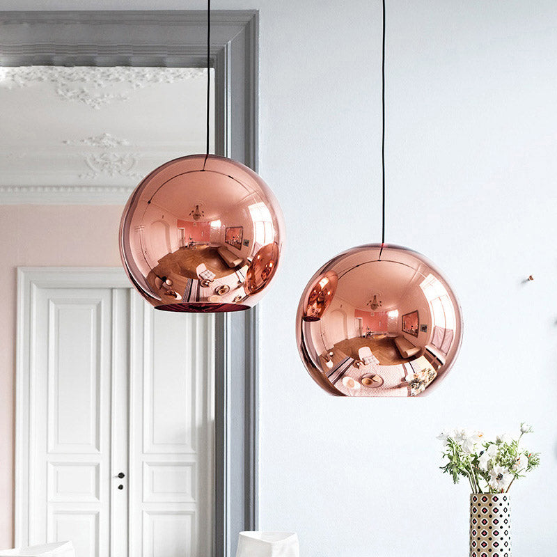 Copper Sphere Pendant Light - Modern 1 Head 8/12 Wide Mirror Glass Hanging Lamp Kit For Bar