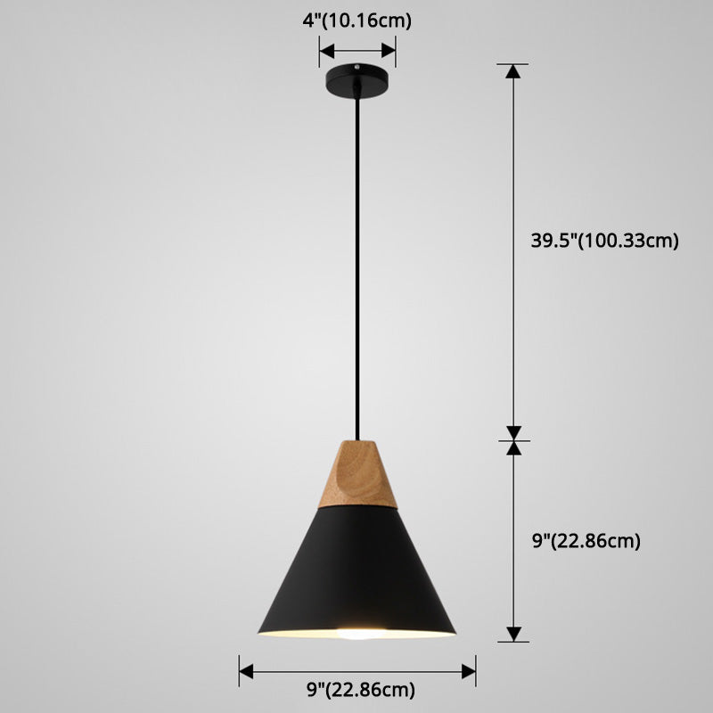 Nordic Style Metal Hanging Ceiling Pendant Lamp With Wooden Top - 1 Light Restaurant Lighting