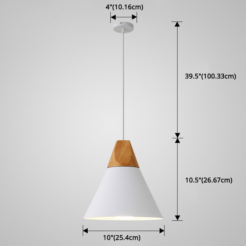 Nordic Style Metal Hanging Ceiling Pendant Lamp With Wooden Top - 1 Light Restaurant Lighting