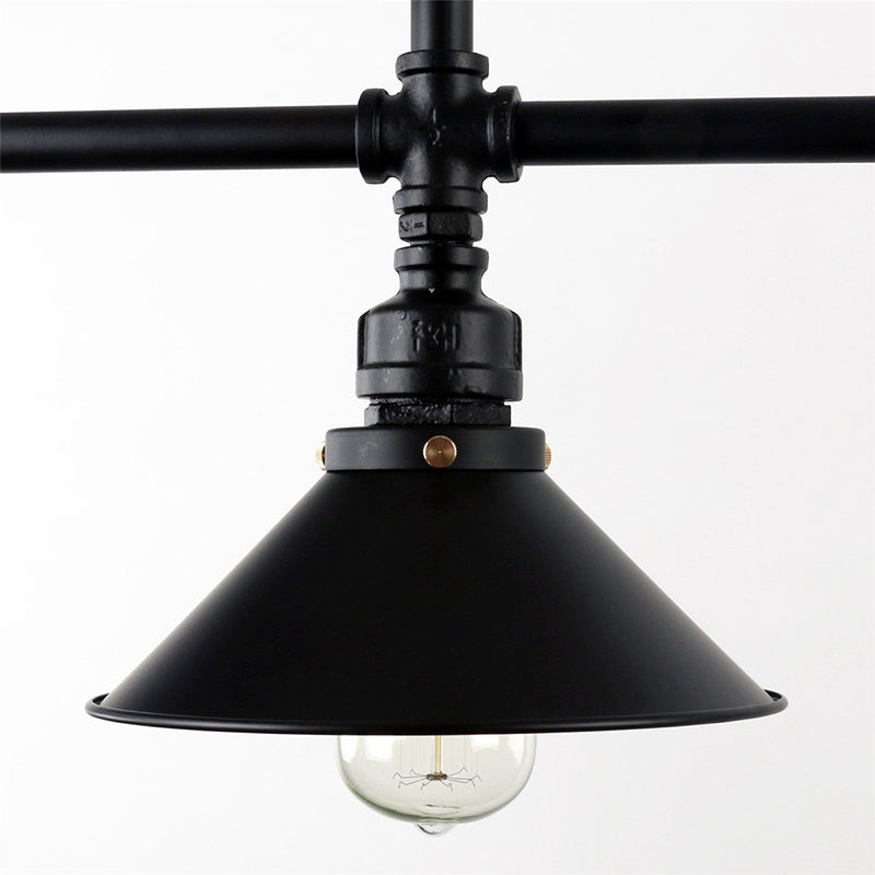 Conical Island Farmhouse Lighting - Black Metallic 3-Bulb Ceiling Light For Dining Room
