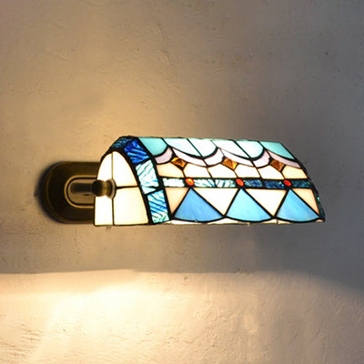 Retro Style Stained Glass Wall Light - Beige/Blue Ideal For Bedside Blue