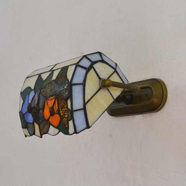 Retro Style Stained Glass Wall Light - Beige/Blue Ideal For Bedside