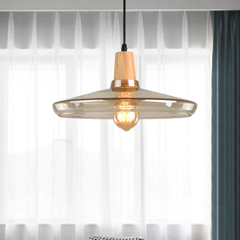 Modern Pendant Lamp With Amber Glass Shade - Barn/Disc/Trifle Hanging Light Kit 5.5/7.5/13 Wide / 13