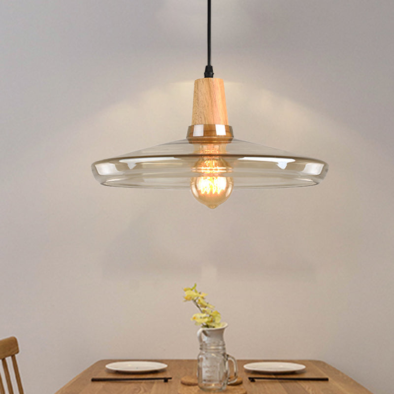 Modern Pendant Lamp With Amber Glass Shade - Barn/Disc/Trifle Hanging Light Kit 5.5/7.5/13 Wide