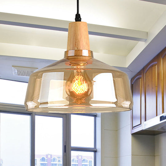 Modern Pendant Lamp With Amber Glass Shade - Barn/Disc/Trifle Hanging Light Kit 5.5/7.5/13 Wide /