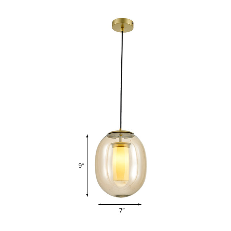 Contemporary Gold Pendant Light Kit - Clear Glass Oval Hanging Lamp, 7"/8.5" Wide, for Dining Room