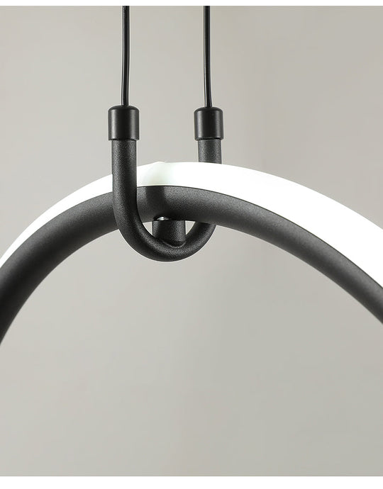 Modern Black Metal Stick And Ring Led Pendant Lamp For Dining Room Island