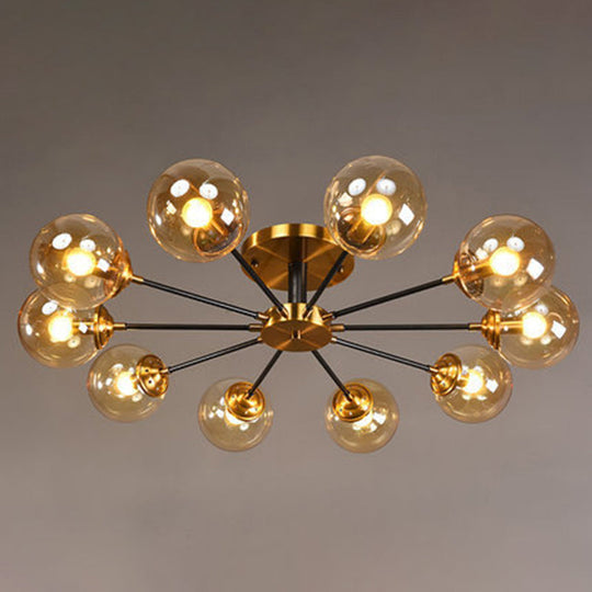 Contemporary Bedroom Sparkle: Stained Glass Sputnik Flush Mount Ceiling Chandelier 10 / Amber