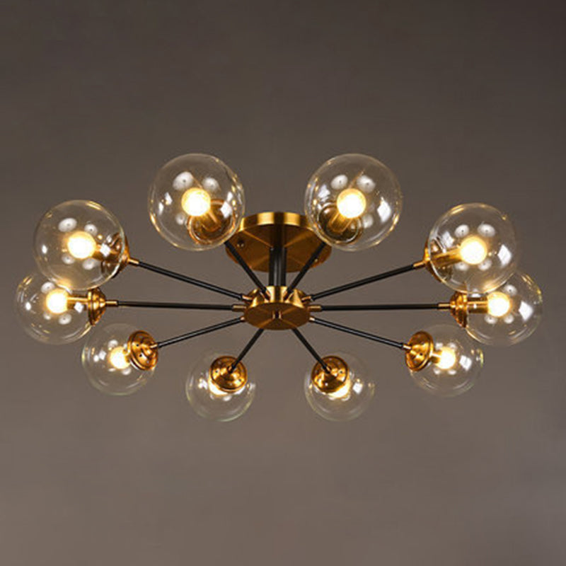 Contemporary Bedroom Sparkle: Stained Glass Sputnik Flush Mount Ceiling Chandelier 10 / Clear