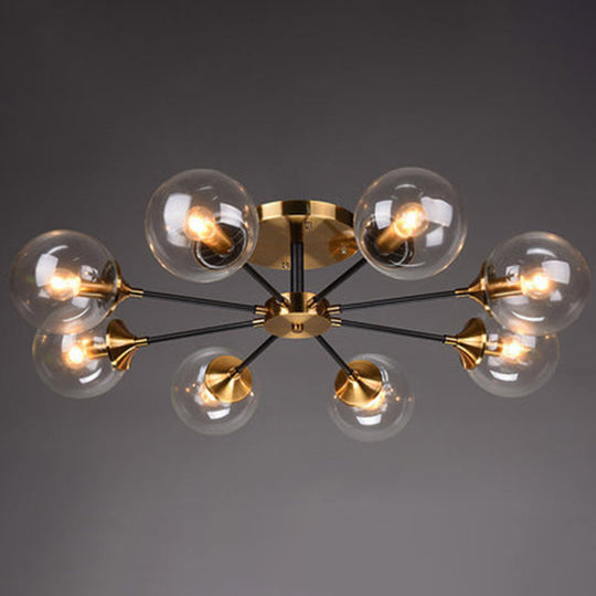 Contemporary Bedroom Sparkle: Stained Glass Sputnik Flush Mount Ceiling Chandelier 8 / Clear