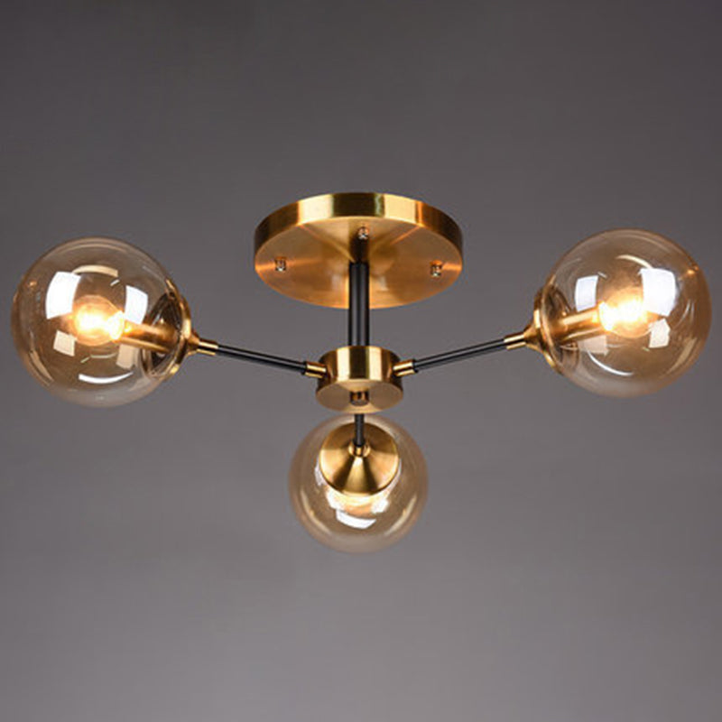 Contemporary Bedroom Sparkle: Stained Glass Sputnik Flush Mount Ceiling Chandelier 3 / Amber