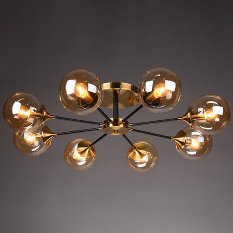 Contemporary Bedroom Sparkle: Stained Glass Sputnik Flush Mount Ceiling Chandelier 8 / Amber