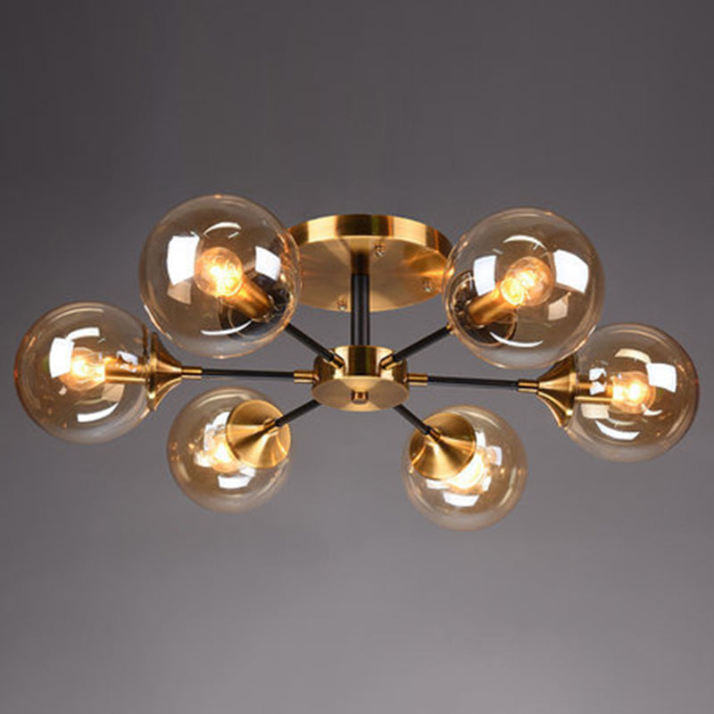 Contemporary Bedroom Sparkle: Stained Glass Sputnik Flush Mount Ceiling Chandelier 6 / Amber