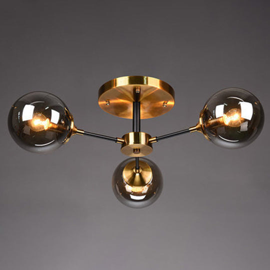 Contemporary Bedroom Sparkle: Stained Glass Sputnik Flush Mount Ceiling Chandelier 3 / Smoke Gray