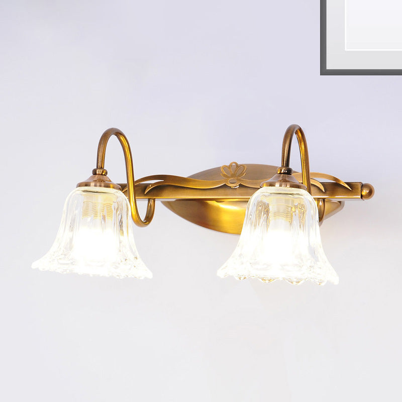 Bell Vintage Style Crystal Sconce Light With Gooseneck Arm Brown 2/3/4-Head Vanity Wall Lamp 2 /