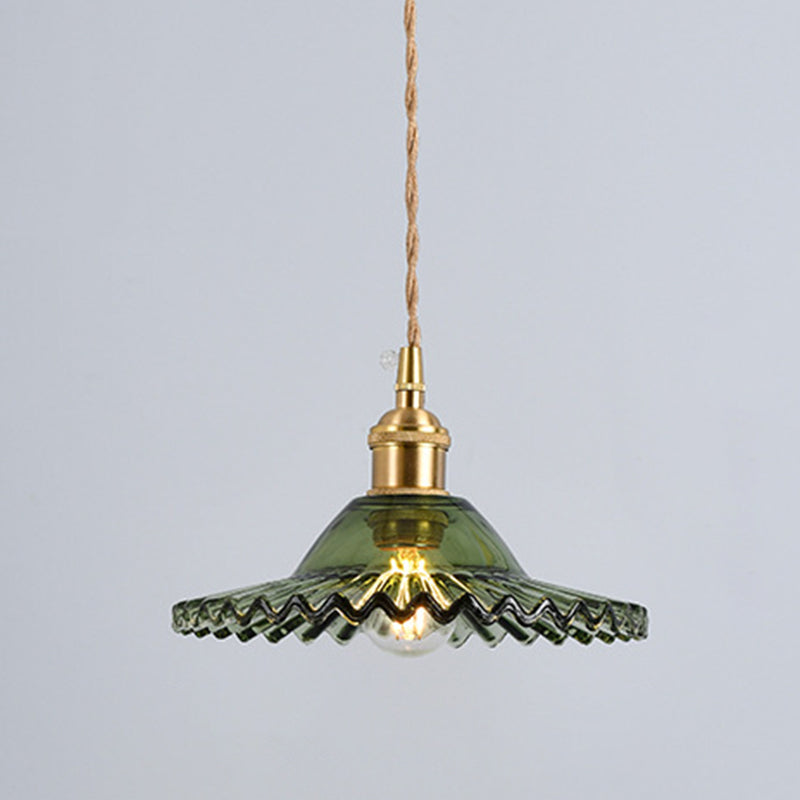 Scalloped Edge Pendant Light - Vintage Industrial Glass Hanging For Living Room Green