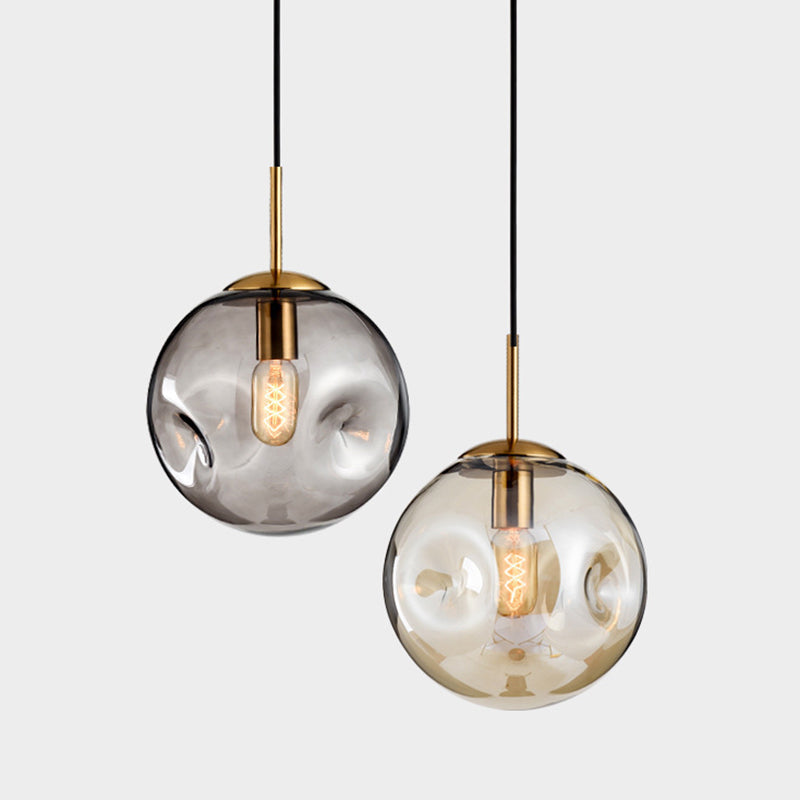 Modern Hand-Blown Spherical Glass Hanging Pendant Light Lighting