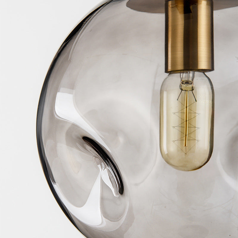 Modern Hand-Blown Spherical Glass Hanging Pendant Light Smoke Gray Lighting