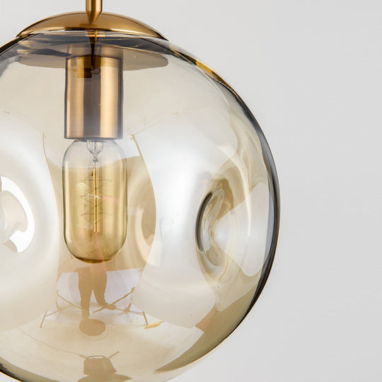 Modern Hand-Blown Spherical Glass Hanging Pendant Light Amber Lighting