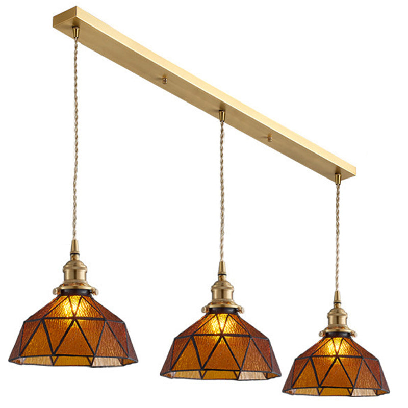 Geometric Icy Glass Pendant Lamp In Tiffany-Style 3 / Amber