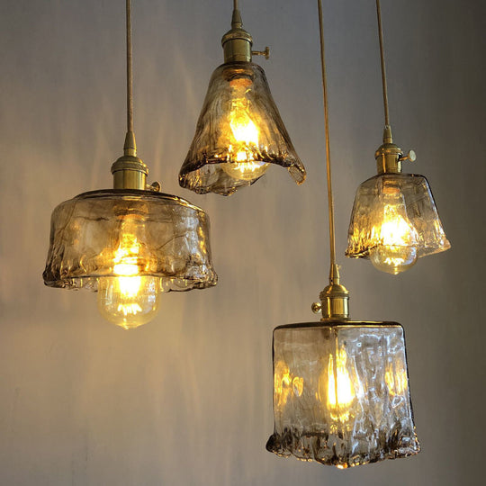 Vintage 1 Light Pendant  Lamp Amber Alabaster Glass Pendant Lighting  for Living Room