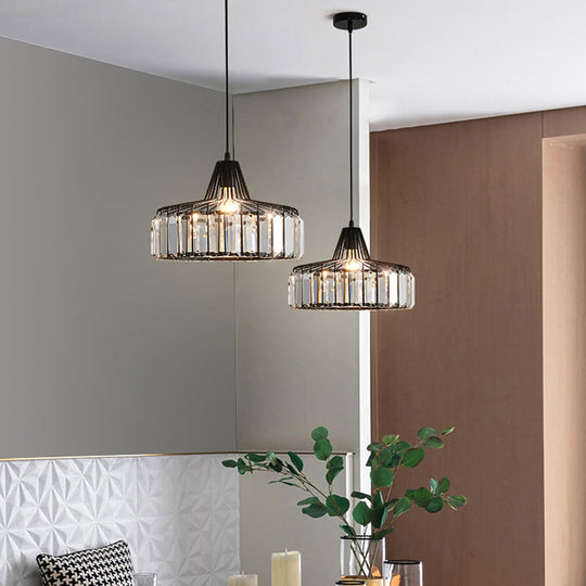 Modern Minimalist Drum Crystal Pendant Light with 1-Light for Dining Room Hanging