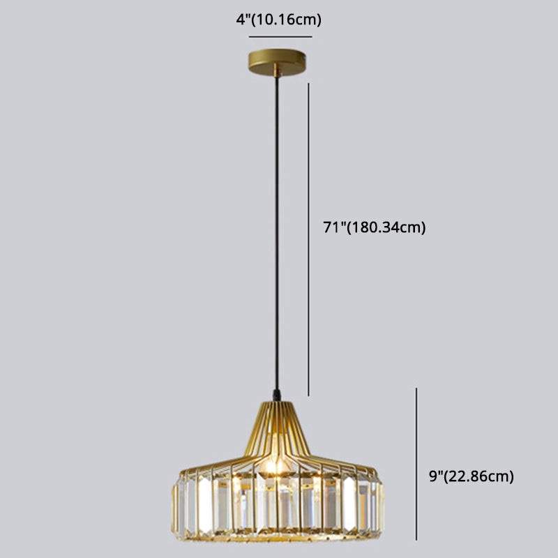 Modern Minimalist Drum Crystal Pendant Light with 1-Light for Dining Room Hanging