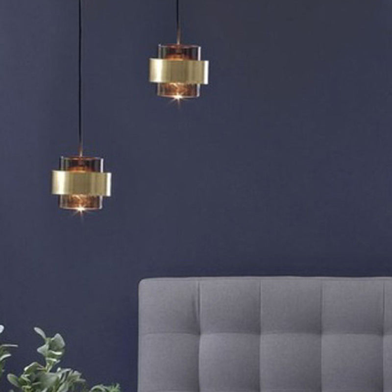Modern Smoke Glass Pendant Lamp With Metal Ring - Sleek And Minimalist Design