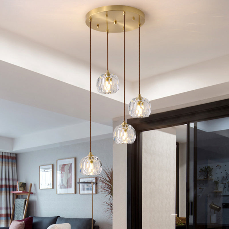 Modern Gold Hanging Lamp - Carved Crystal Shaped Ceiling Pendant For Dining Room