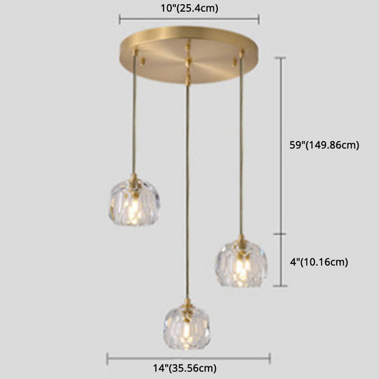 Modern Gold Hanging Lamp - Carved Crystal Shape - Dining Room Ceiling Pendant