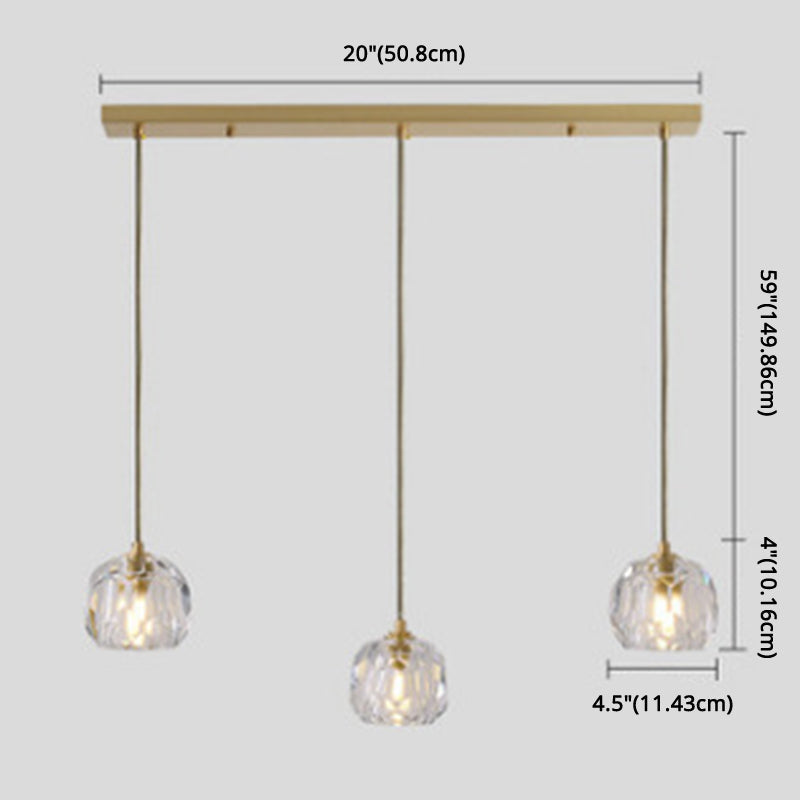 Modern Gold Hanging Lamp - Carved Crystal Shape - Dining Room Ceiling Pendant