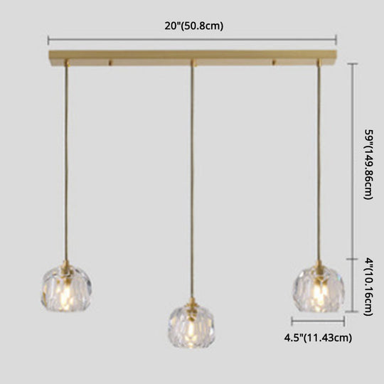 Modern Gold Hanging Lamp - Carved Crystal Shaped Ceiling Pendant For Dining Room