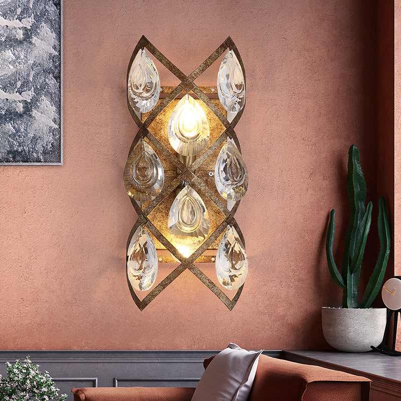Vintage Crystal Wall Sconce - 2-Light Rustic Indoor Mount Rust