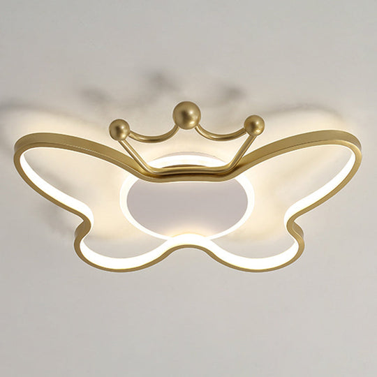 Butterfly Semi Flush Ceiling Lights - Cartoon Aluminum Chandelier For Kids Bedroom Gold / 19.5 Third
