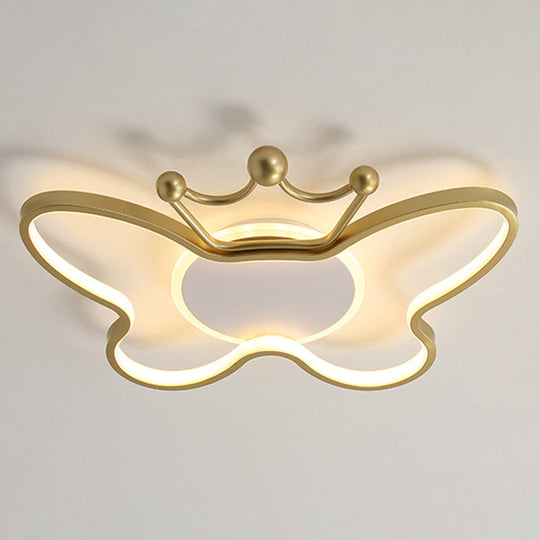 Butterfly Semi Flush Ceiling Lights - Cartoon Aluminum Chandelier For Kids Bedroom Gold / 19.5 Warm