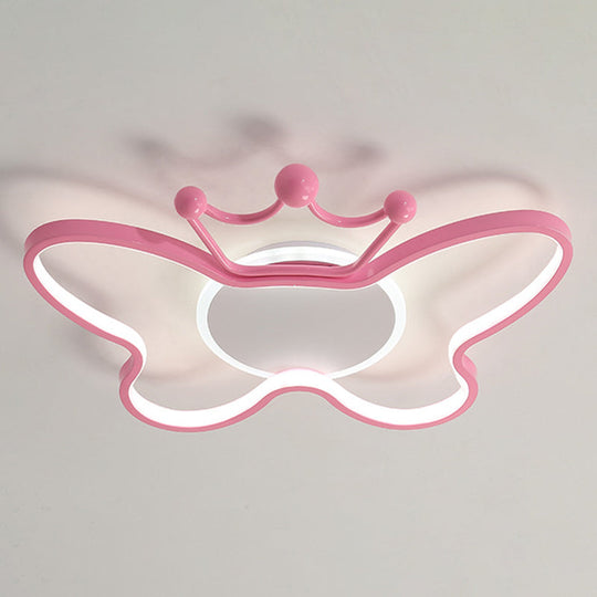 Butterfly Semi Flush Ceiling Lights - Cartoon Aluminum Chandelier For Kids Bedroom Pink / 19.5 White