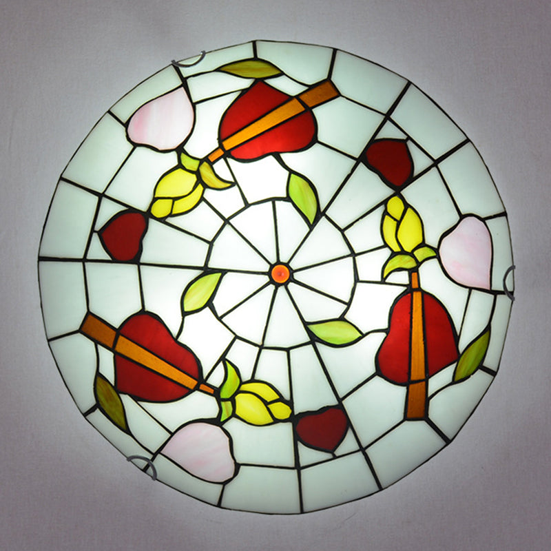 Tiffany-Style Stained Glass Dome Flush Mount Spotlight With Multiple Lights
